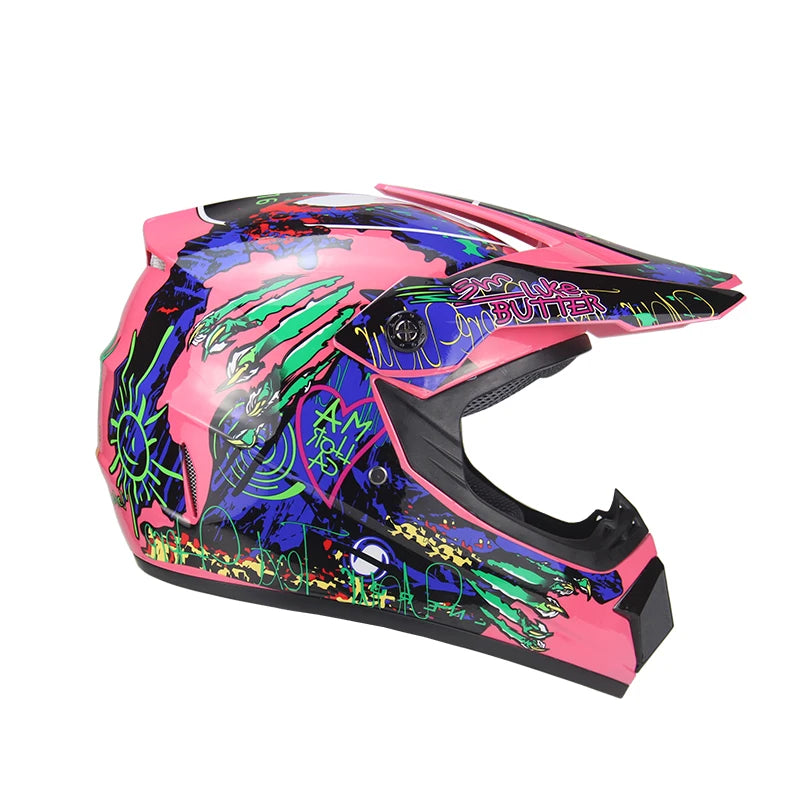 Casque Moto Cross Intégral Rose 225 – Sécurité & Confort pour Fille – Style Racing
