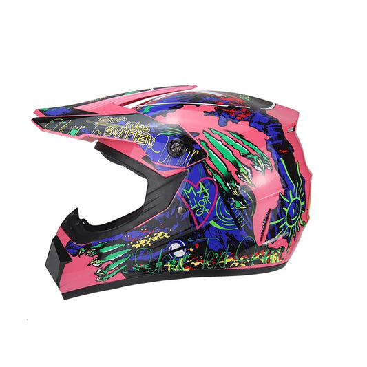 Casque Moto Cross Intégral Rose 225 – Sécurité & Confort pour Fille – Style Racing