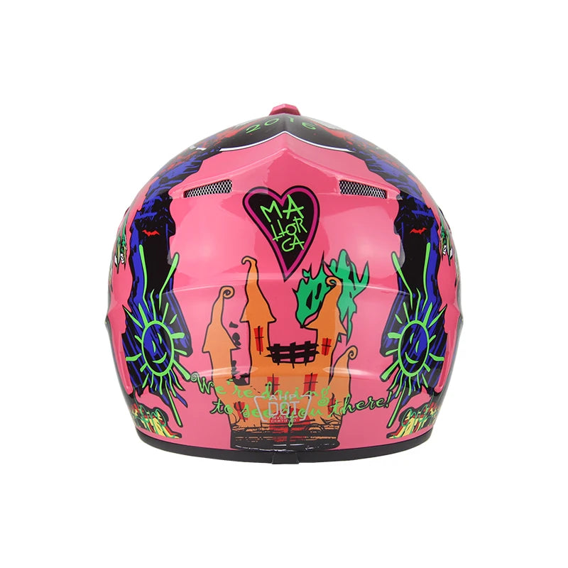 Casque Moto Cross Intégral Rose 225 – Sécurité & Confort pour Fille – Style Racing