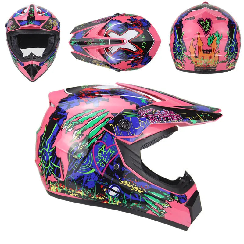 Casque Moto Cross Intégral Rose 225 – Sécurité & Confort pour Fille – Style Racing