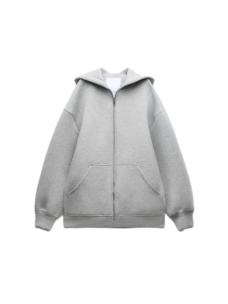 Veste à Capuche Femme Gris Clair – Coupe Longue Automne/Hiver – Zippée avec Poches