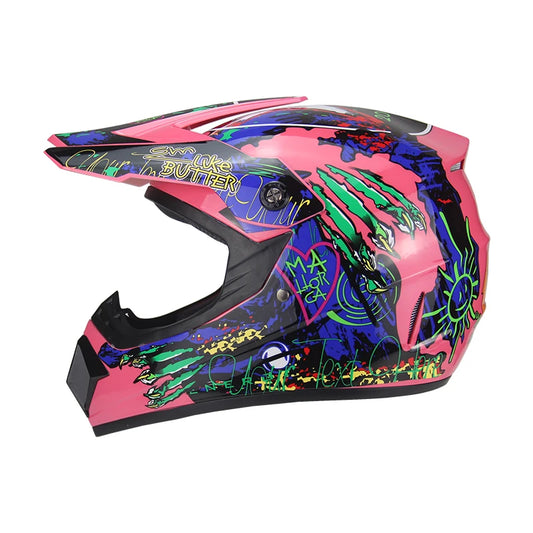 Casque Moto Cross Intégral Rose 225  – Sécurité & Confort pour Fille – Style Racing