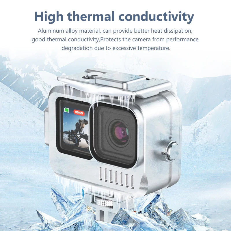 Aluminum Alloy Waterproof Case for Go Pro Hero12/Hero11/Hero10/Hero9 Black,Protective Underwater with Bracket Accessories