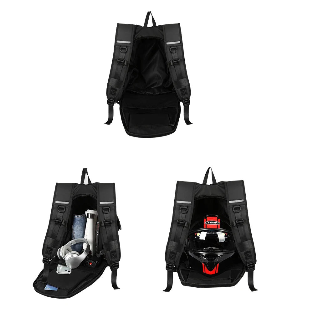 Sac à Dos Moto Étanche Multi-Usages – Sac Casque, Ordinateur, Ceinture Jambe, Réfléchissant Nuit, Voyage Outdoor