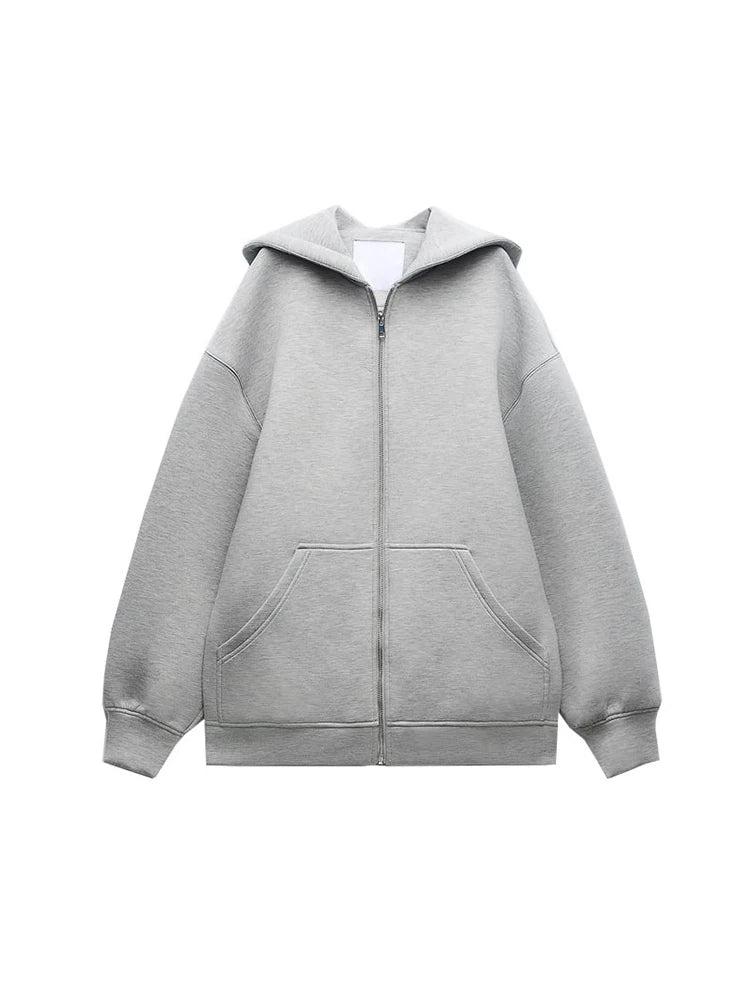 Veste à Capuche Femme Gris Clair – Coupe Longue Automne/Hiver – Zippée avec Poches