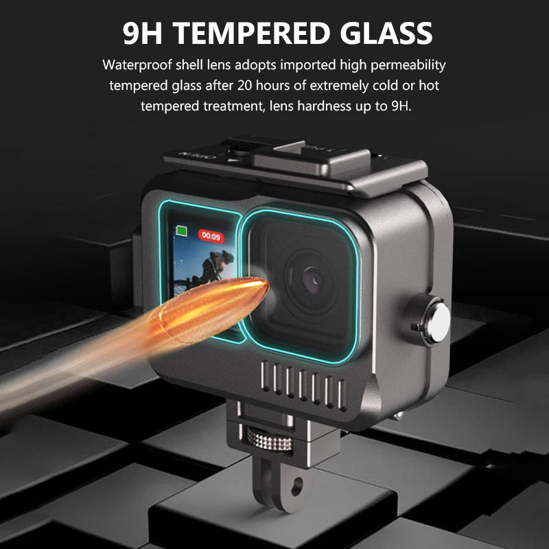 Aluminum Alloy Waterproof Case for Go Pro Hero12/Hero11/Hero10/Hero9 Black,Protective Underwater with Bracket Accessories